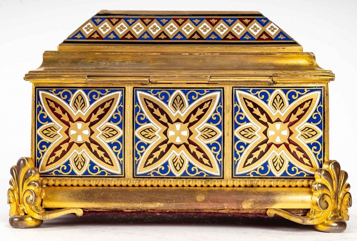 Boîte à bijoux en bronze cloisonné et doré avec Micromosaique fin du XIXe siècle — 9