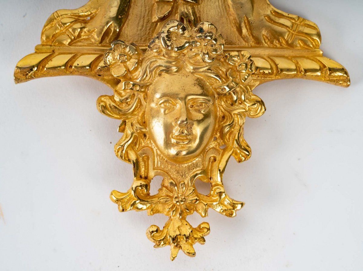 Paire de petits miroirs muraux en bronze doré fin du XIXe siècle — 6