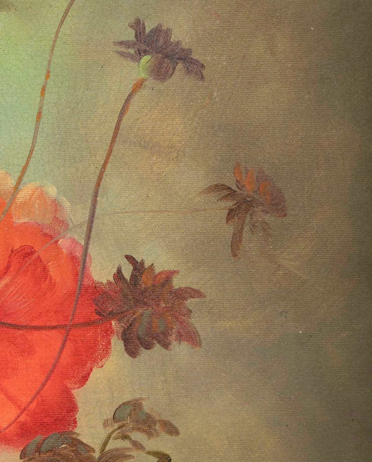 Grande huile sur toile XXe – Nature Morte au Bouquet de fleurs – signée l. Martin — 21