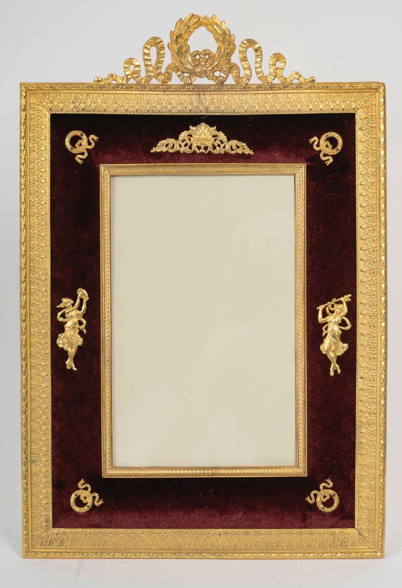 Grand cadre photo Napoléon III en bronze doré et velours – XIXe siècle