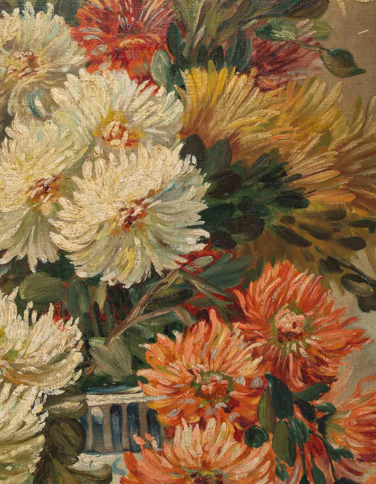 Un tableau de fleurs chrysanthèmes, signé J Shneider — 17