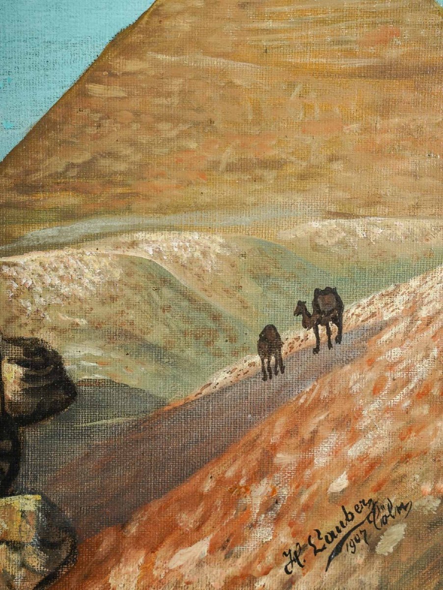 Paire de tableaux orientalistes huile sur toile avec Cadres en bois doré — 9