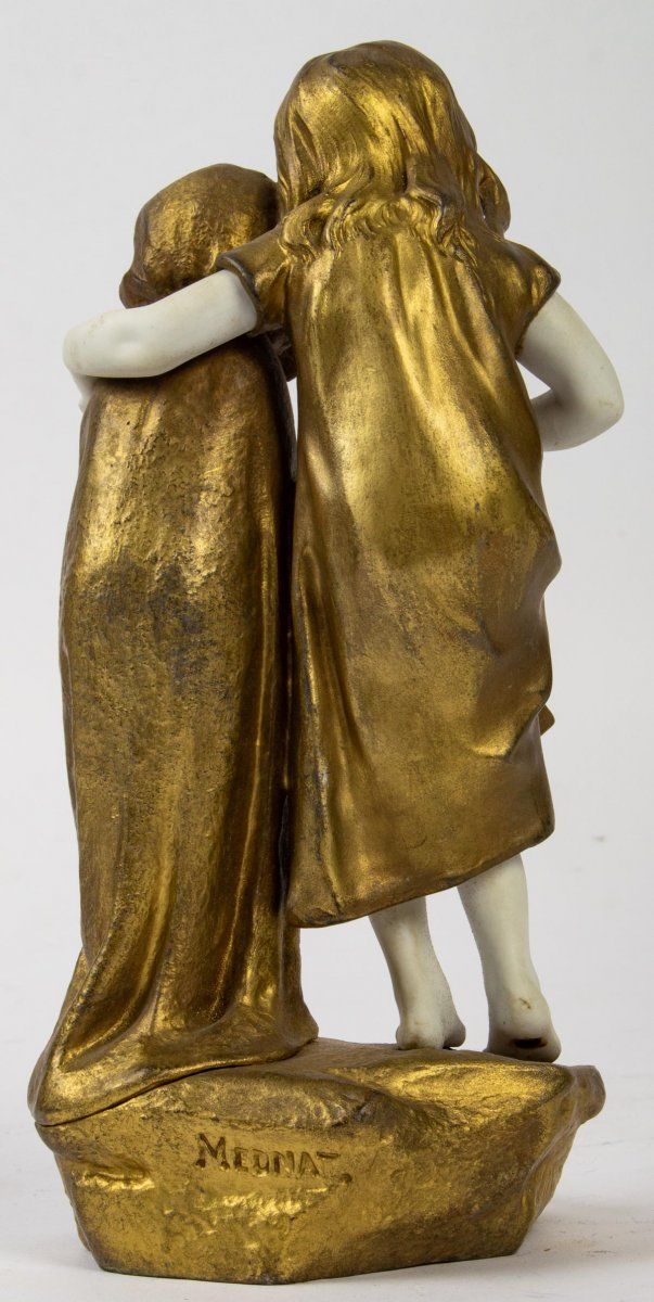 Figurine Mednat, en Régule et biscuit Représentant Deux Fillettes, époque XIXe — 5