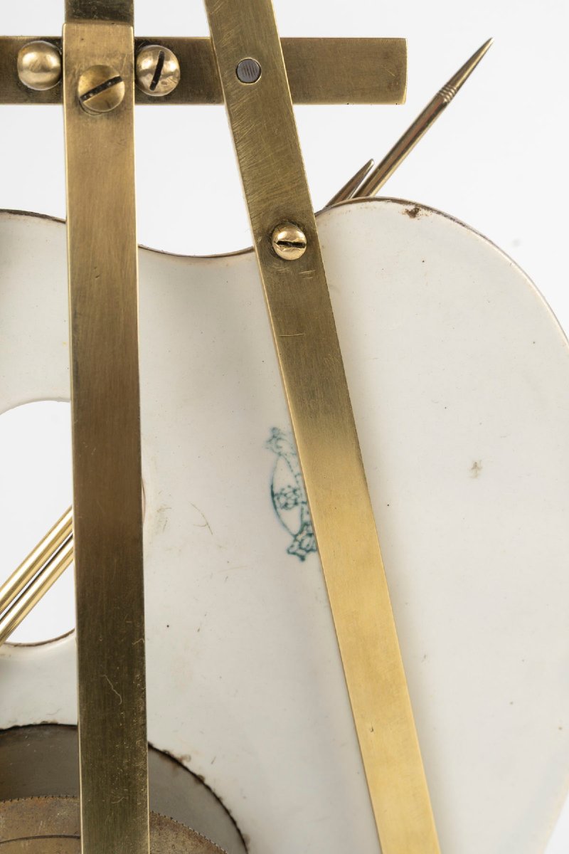 Pendule palette de peintre art nouveau, porcelaine et bronze doré, vers 1900 — 9