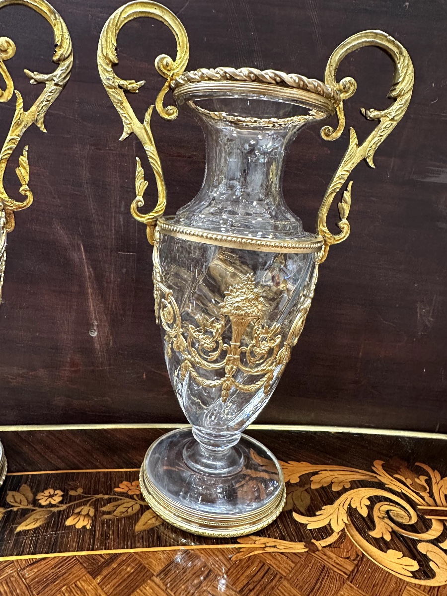 Paire de vases Napoléon III en cristal et bronze doré – XIXe siècle — 13