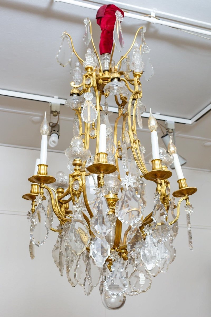 Un lustre cage en bronze doré et cristal de Baccarat fin du XIXe siècle — 12