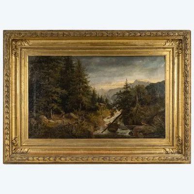 Tableau huile sur toile, sous-bois, fin du XIXe siècle