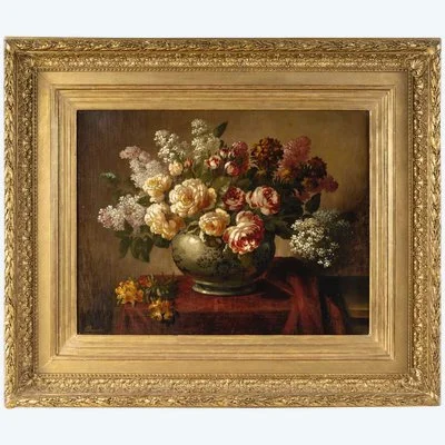 Un tableau de fleurs huile sur toile, XIXe siècle