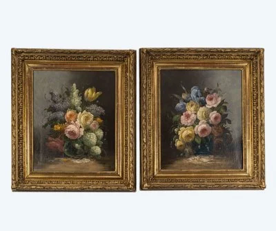 Paire de tableaux fleurs Surian
