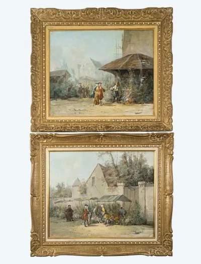 Paire de tableaux huile sur toile, fin du XIXe siècle