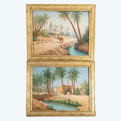 Paire de tableaux orientalistes, époque début XXè siècle