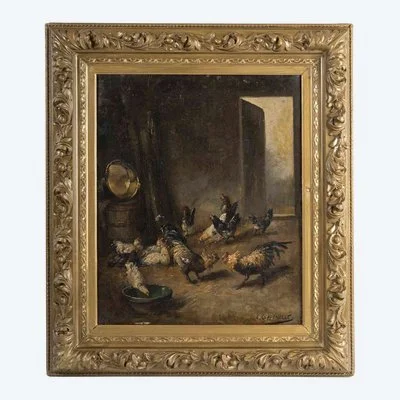 Tableau de basse court Coppenolle, fin XIXè siècle