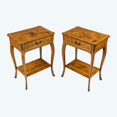 Une paire de tables de salon en marqueterie, circa 1900