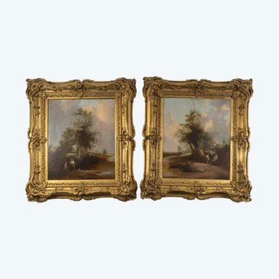 École flamande une paire de tableaux huile sur toile, XIXe siècle