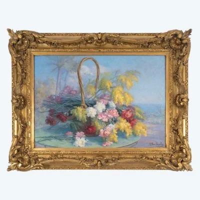 Une huile sur toile nature morte aux fleurs, XIXe siècle