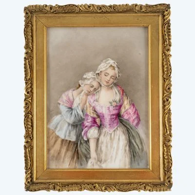 Plaque en porcelaine encadrée, fin du XIXe siècle