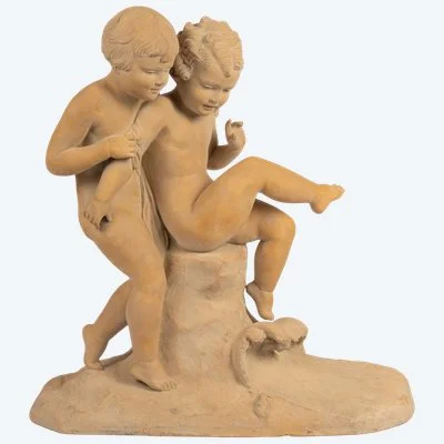 Une sculpture en terre cuite, E BARYER fin du XIXe siècle