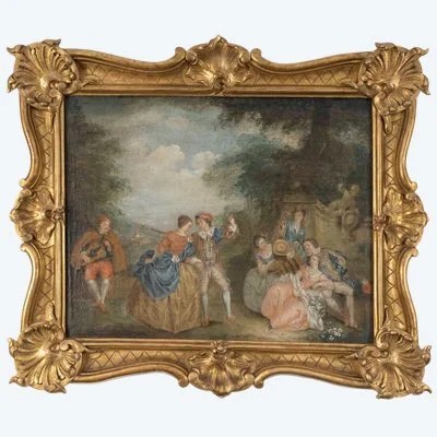 Huile sur toile – scène galante dans l’esprit de Pater, XVIIIe siècle