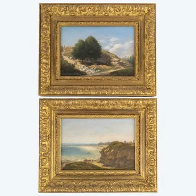 École du XIXe siècle paire de paysages, huiles sur panneau