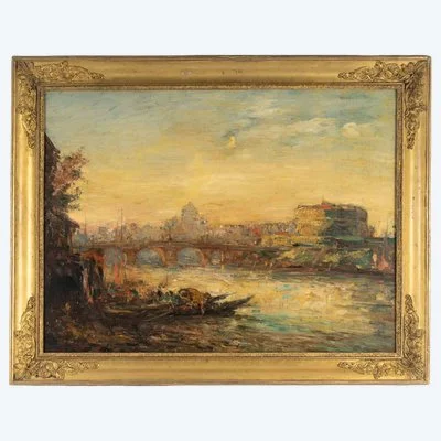 Huile sur toile représentant une vue du Bosphore époque fin du XIXe siècle