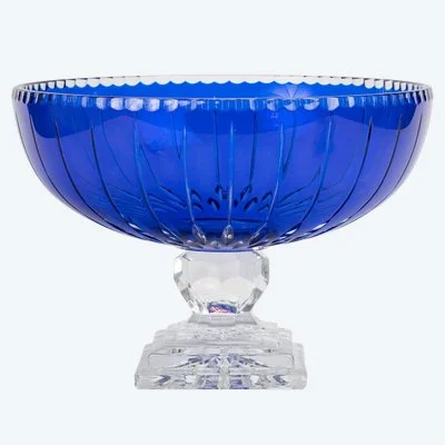 Coupe sur pied en cristal bleu taillé – début du XXe siècle