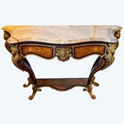 Console de style Régence en marqueterie florale et bronze doré, époque Napoléon III