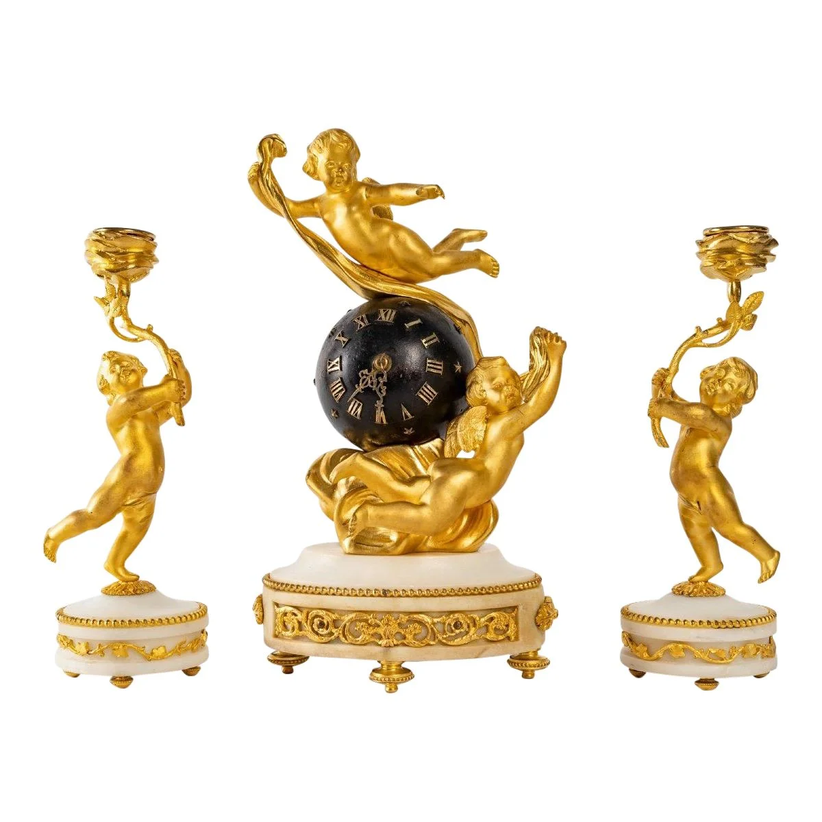Garniture de Cheminée miniature en bronze doré fin du XIXe siècle