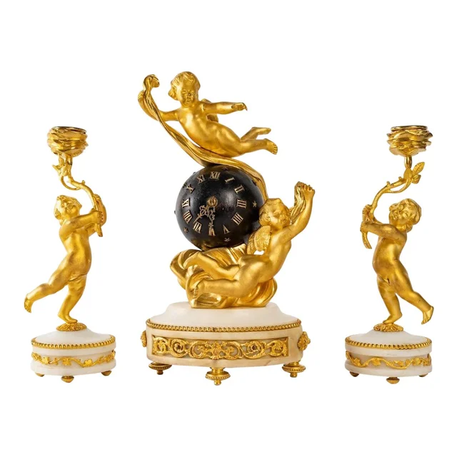 Garniture de Cheminée miniature en bronze doré fin du XIXe siècle