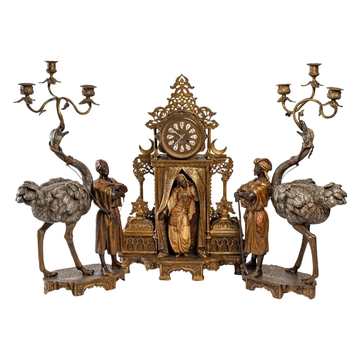 Garniture de Cheminée Orientaliste aux Autruches fin du XIXe siècle