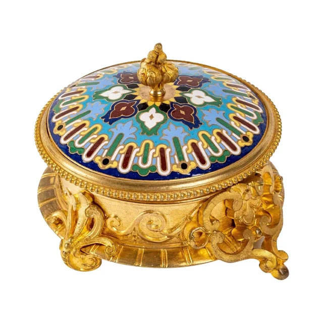 Une boîte coffret à bijoux en bronze et émail cloisonné fin 19e siècle