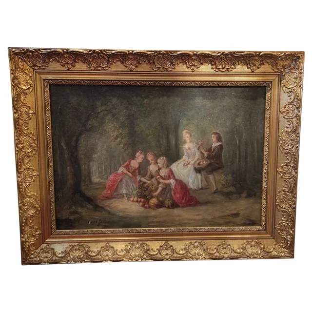 Une paire de huile sur toile scène galante Champêtre fin du XIXe siècle