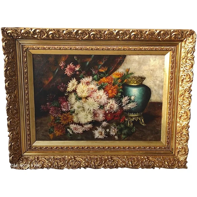 Tableau huile sur toile des CHRYSANTHEMES fin du XIXe siècle