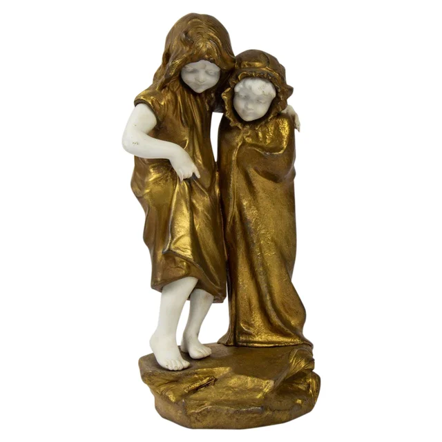 Figurine Mednat, en Régule et biscuit Représentant Deux Fillettes, époque XIXe