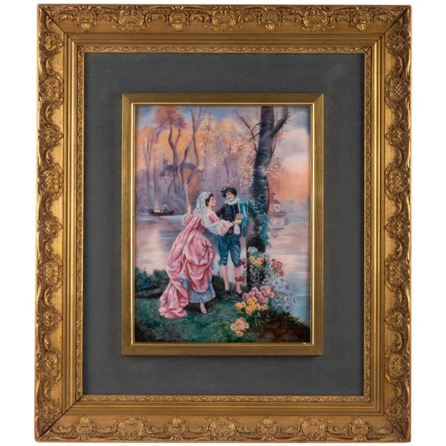 « Rendez-vous Galant » tableau en émail de Limoges