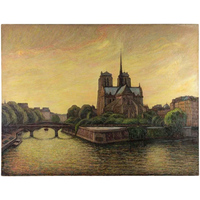 Huile sur toile Représentant Notre-dame-de-Paris et les Quais de Seine