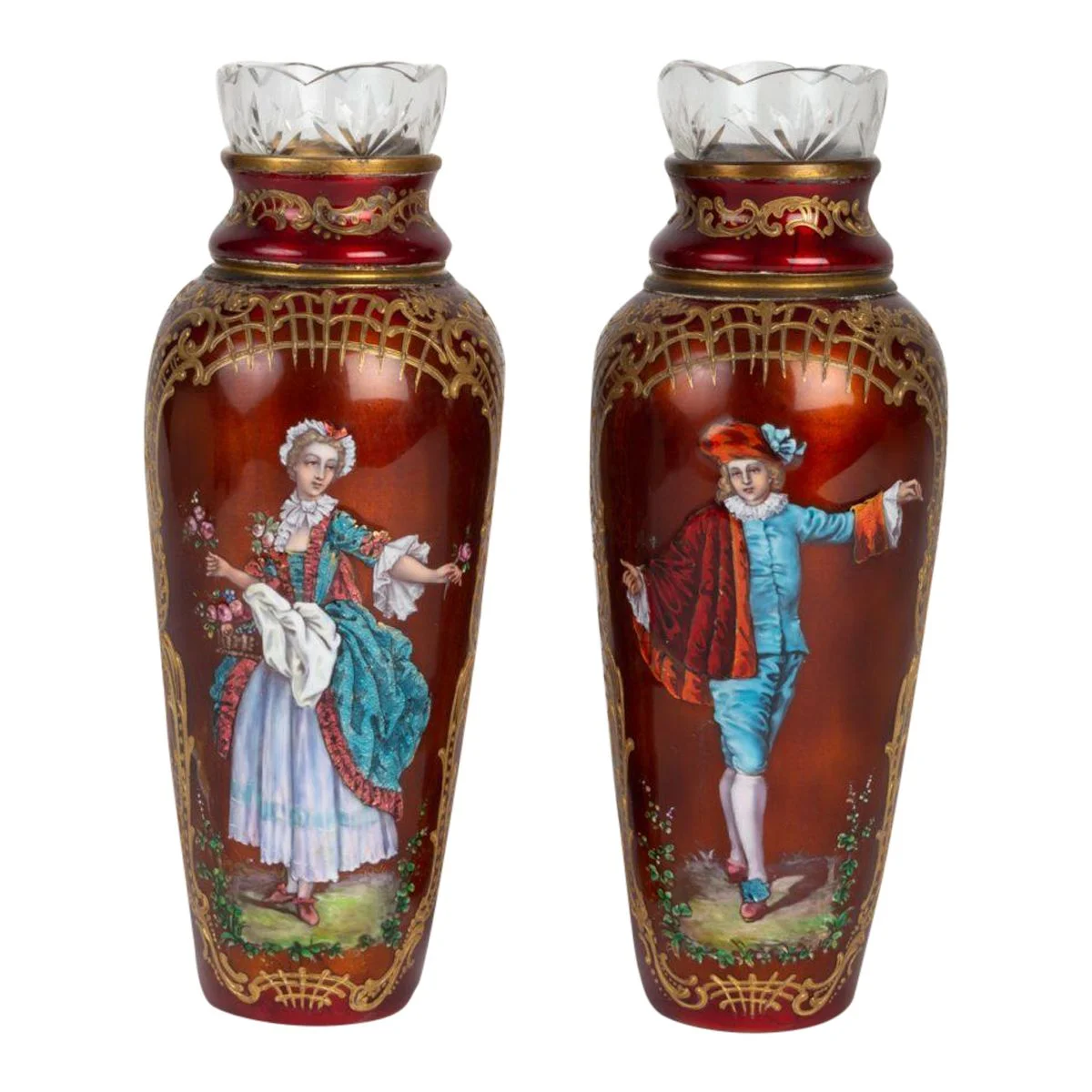 Paire de petits vases en émail