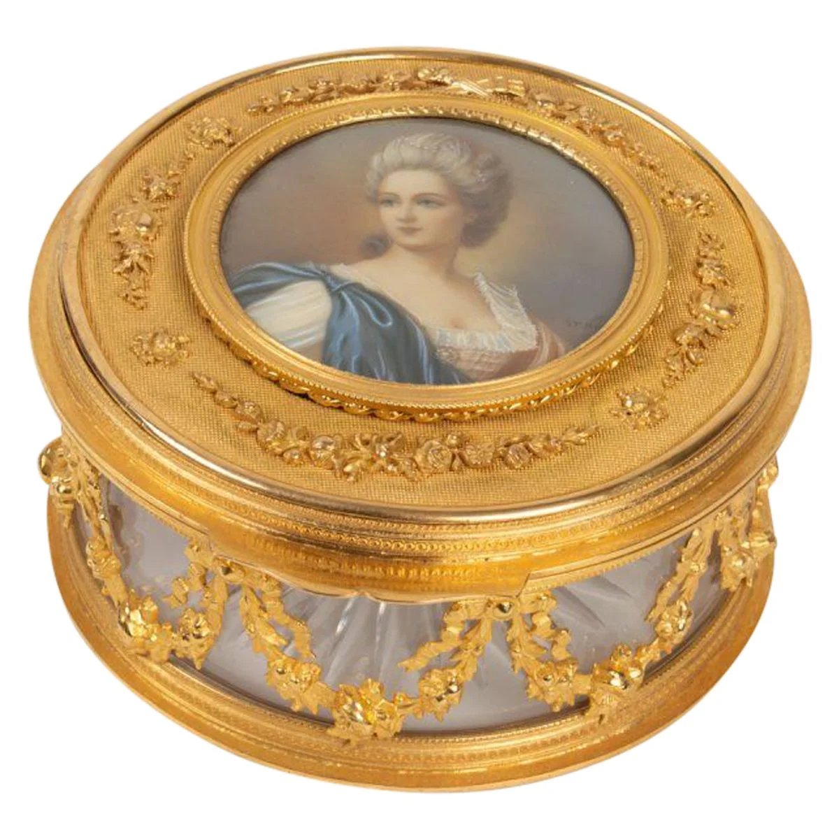 Coffret en cristal et bronze, peinture en Ivoire, style Louis XVI, époque Napoléon III