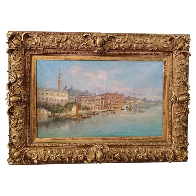 Tableau Vue de Venise huile sur toile fin du XIXe siècle