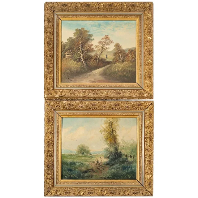 Paire de tableaux huile sur toile paysage sous-bois fin du XIXe siècle