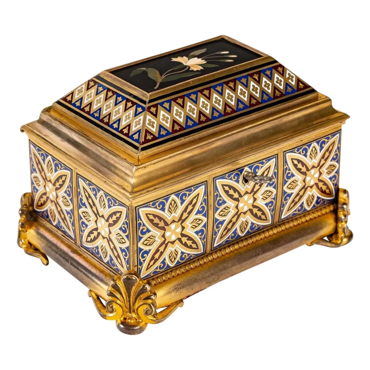 Boîte à bijoux en bronze cloisonné et doré avec Micromosaique fin du XIXe siècle