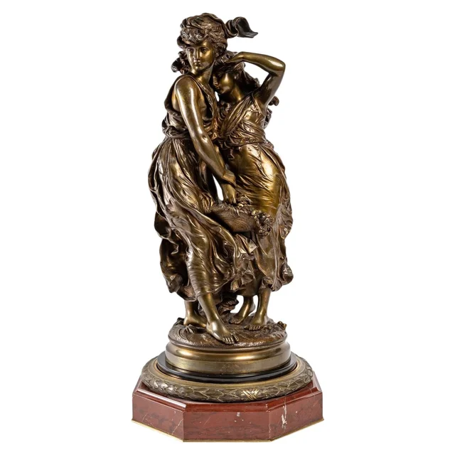 Sculpture des deux soeurs au panier de fleurs en bronze Hippolyte François Moreau