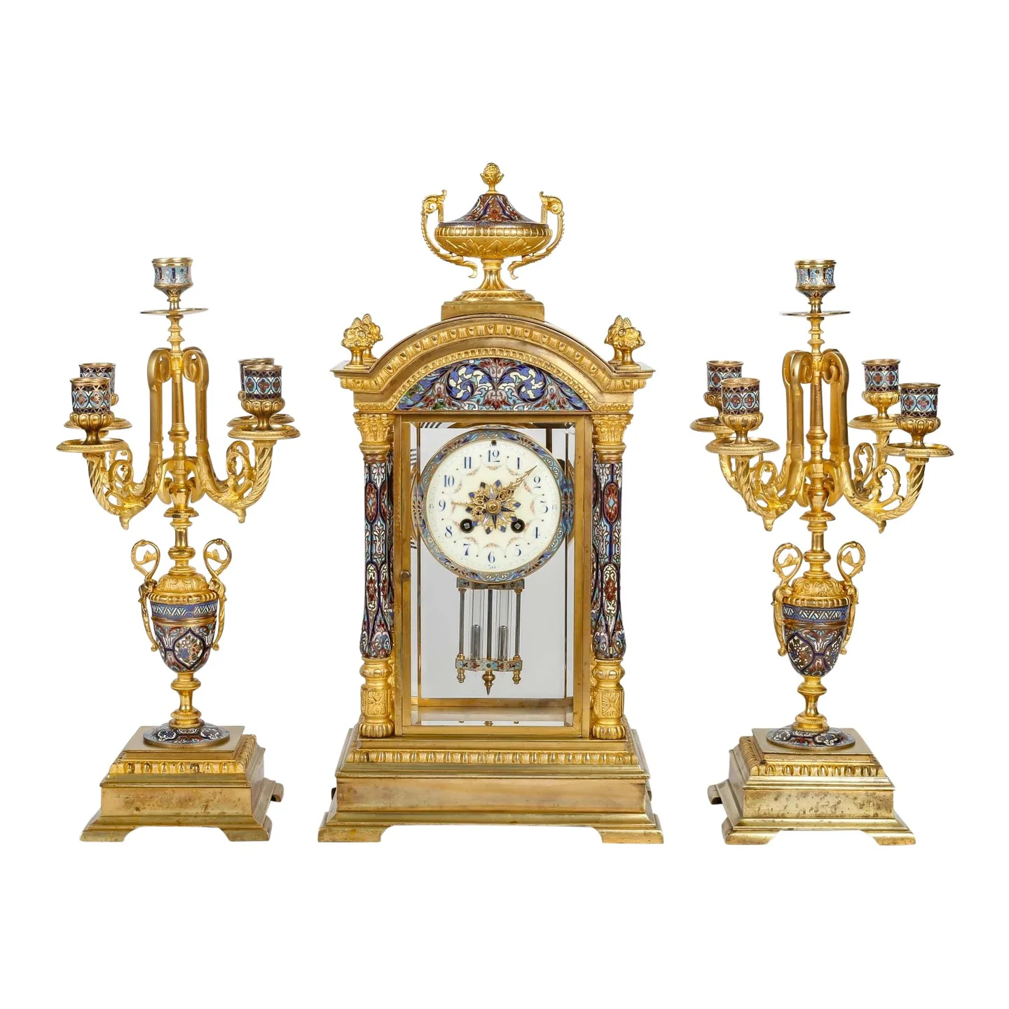 Une garniture en bronze doré et émail cloisonné fin du XIXe siècle