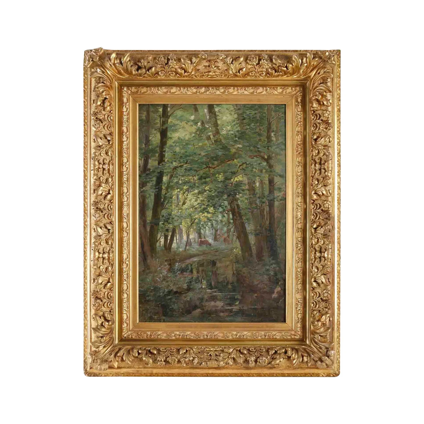 Huile sur toile de Joseph Caron Vue de sous-bois Encadré fin du XIXe siècle