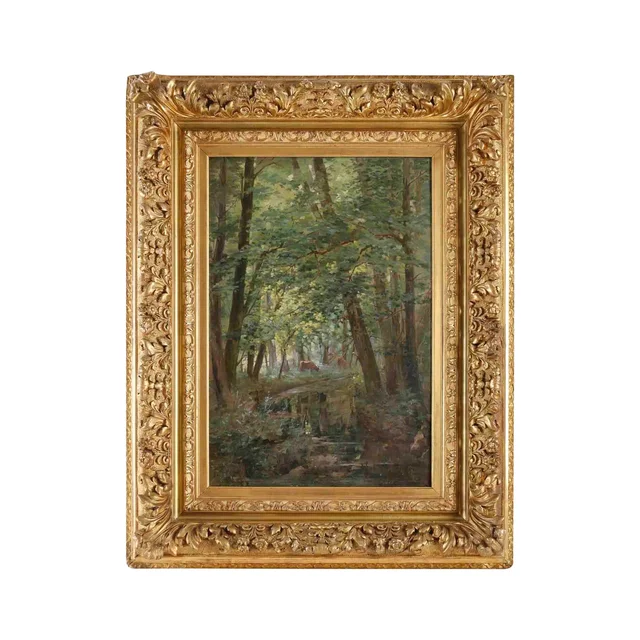 Huile sur toile de Joseph Caron Vue de sous-bois Encadré fin du XIXe siècle