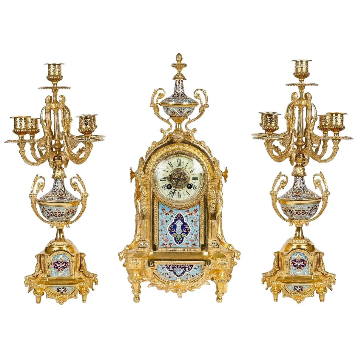 Garniture de Cheminée en bronze doré et émail cloisonné fin du XIXe siècle