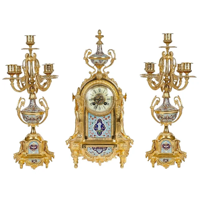 Garniture de Cheminée en bronze doré et émail cloisonné fin du XIXe siècle